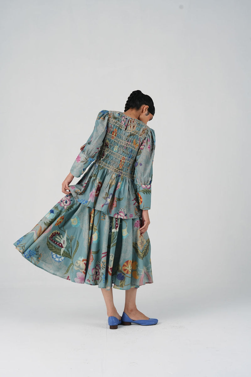 Gaia Set-Blue Floret cotton silk co-ord set by CORD in multi-color for women Worldwide