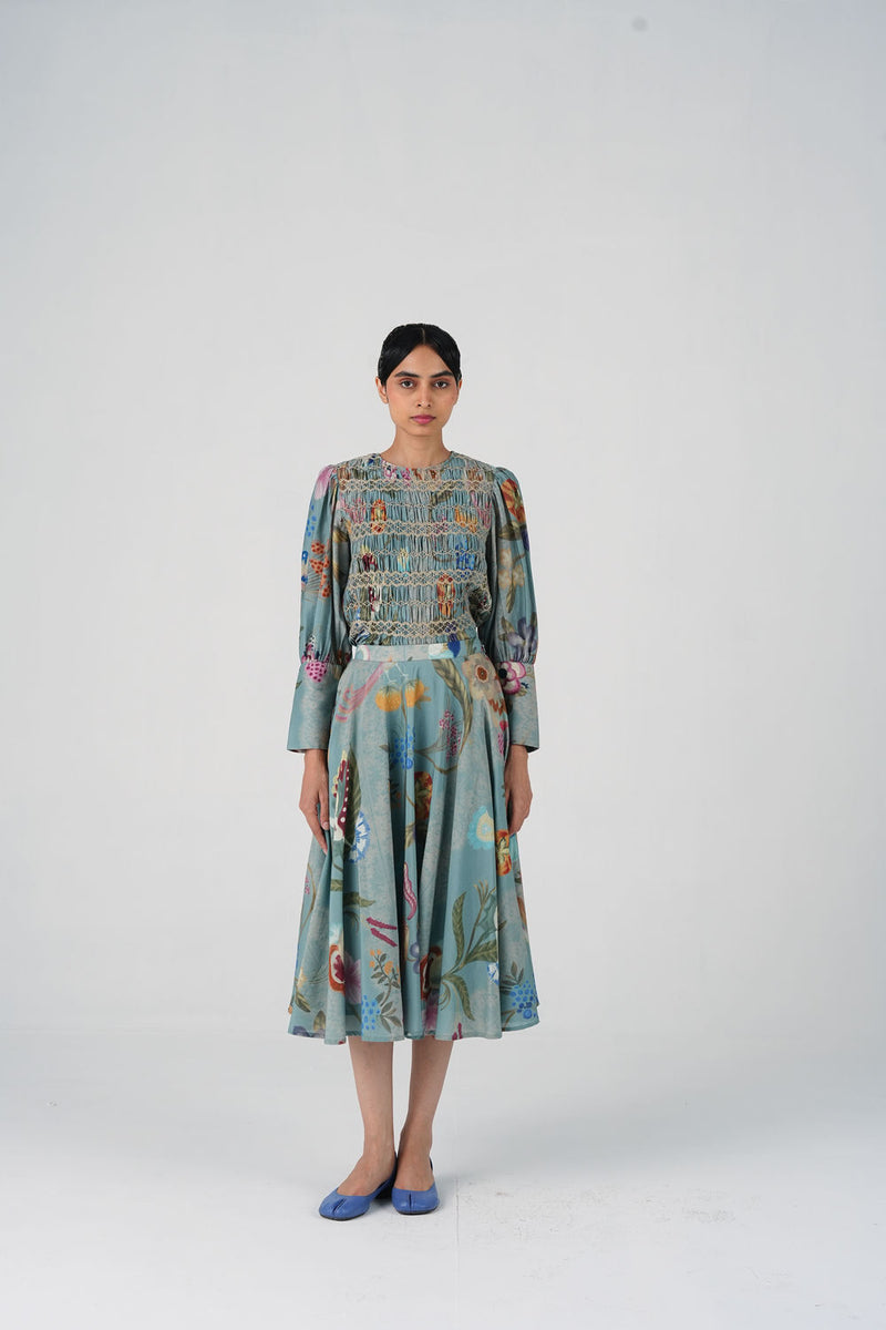 Gaia Set-Blue Floret cotton silk co-ord set by CORD in multi-color for women Worldwide