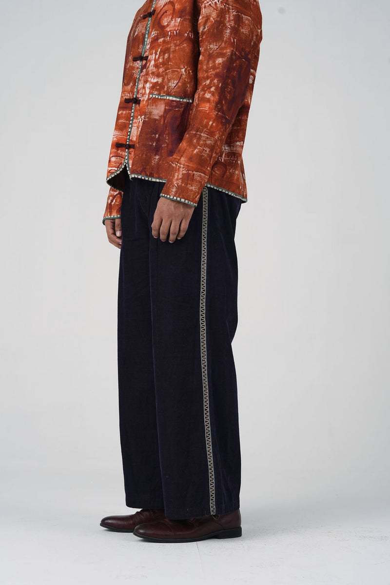 Wide Pants-Navy Blue Corduroy corduroy pant/trouser by CORD MEN in multi-color for men Worldwide