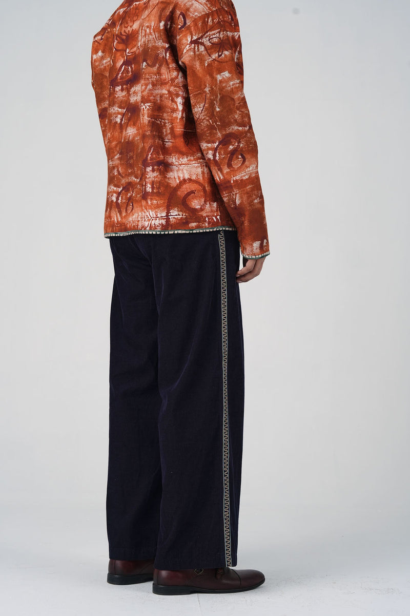Wide Pants-Navy Blue Corduroy corduroy pant/trouser by CORD MEN in multi-color for men Worldwide