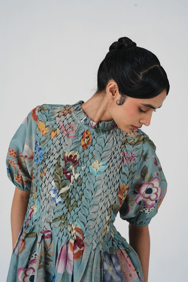 Amelia Top-Blue Floret cotton top and shirts by CORD in multi-color for women Worldwide