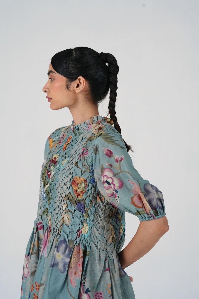 Amelia Top-Blue Floret cotton top and shirts by CORD in multi-color for women Worldwide