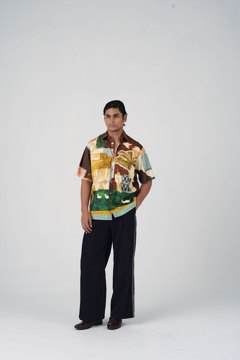 Skater Shirt-Evening Coffee cotton satin shirt by CORD MEN in multi-color for men Worldwide