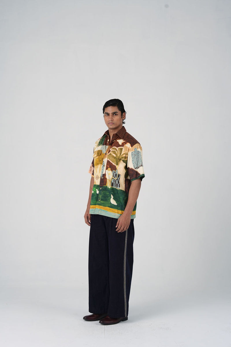 Skater Shirt-Evening Coffee cotton satin shirt by CORD MEN in multi-color for men Worldwide