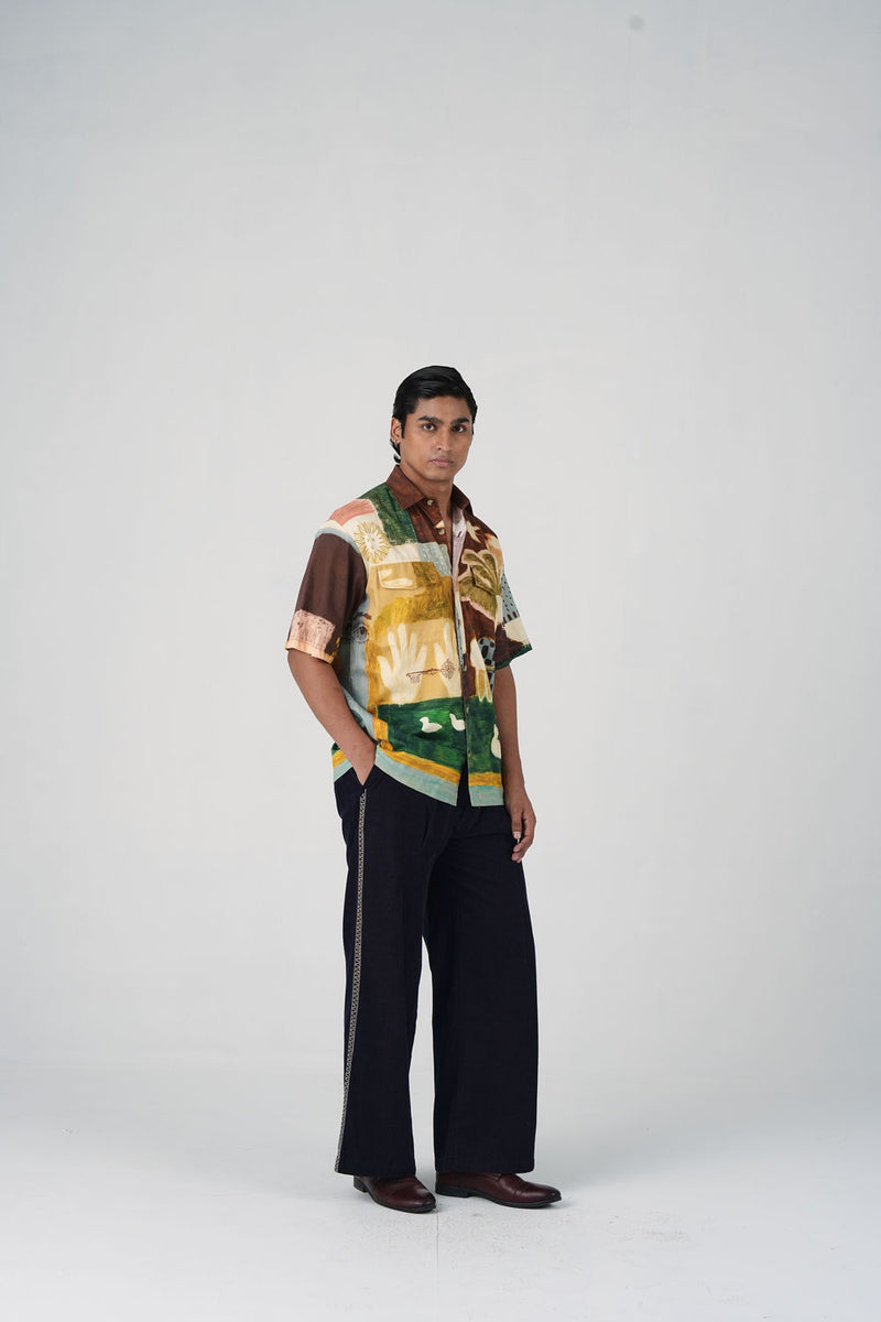 Skater Shirt-Evening Coffee cotton satin shirt by CORD MEN in multi-color for men Worldwide