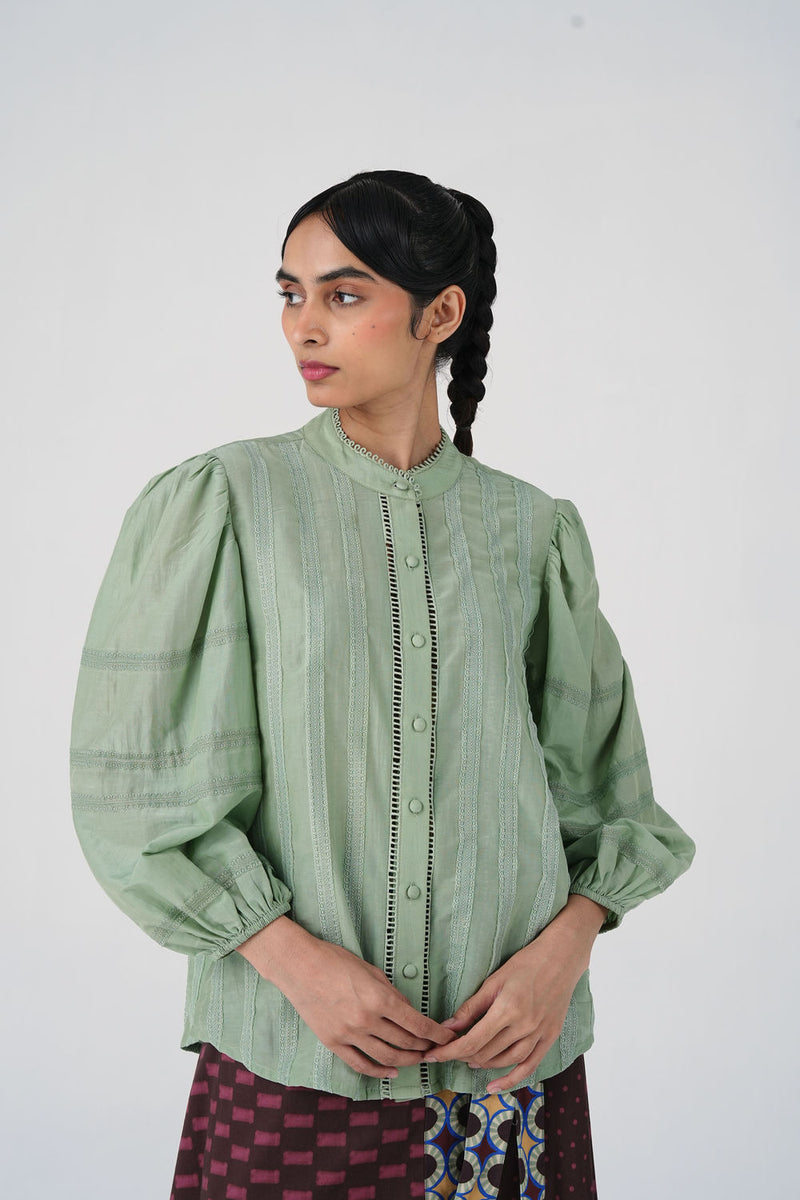 Anna Top-Mint cotton silk top and shirts by CORD in multi-color for women Worldwide