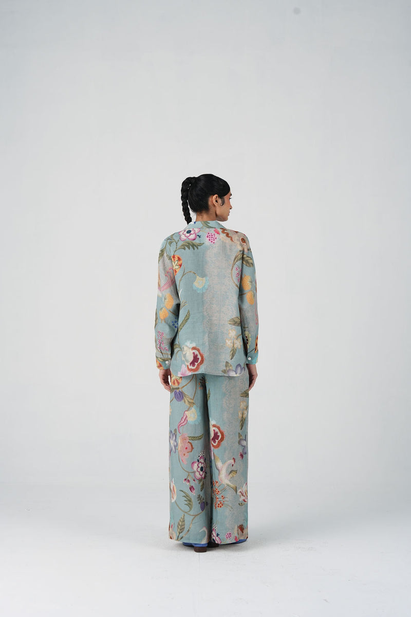 Lounge Set-Blue Floret linen co-ord set by CORD in multi-color for women Worldwide