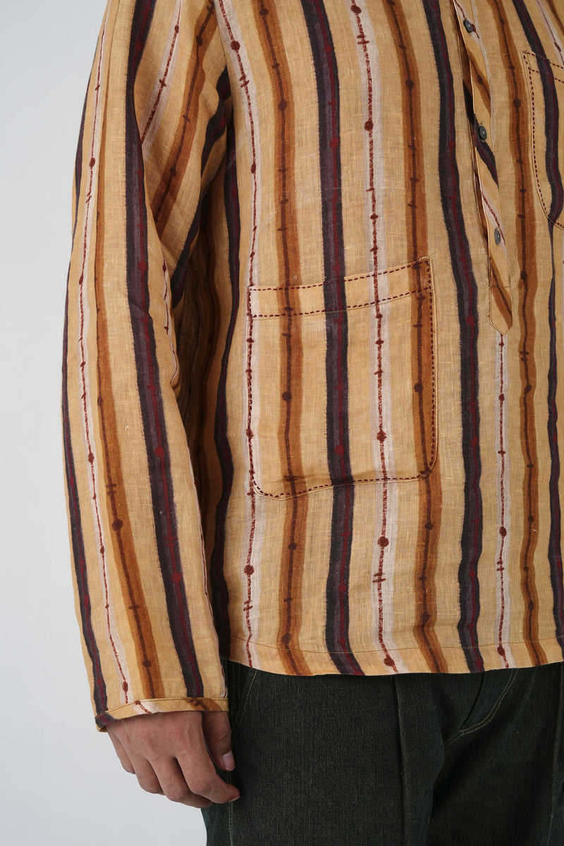 Zen Collarless Shirt-70'S Striper linen shirt by CORD MEN in multi-color for men Worldwide