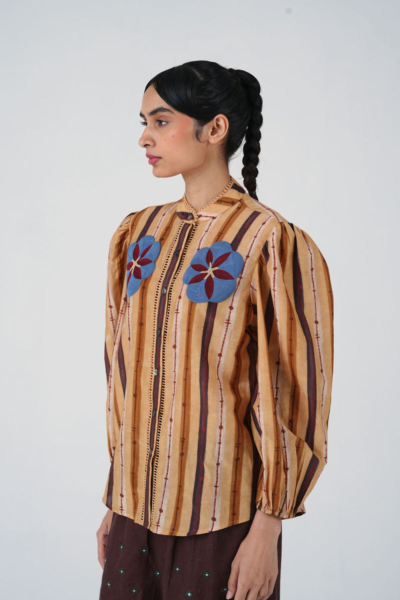 Anna Top-70'S Striper cotton silk top and shirts by CORD in multi-color for women Worldwide
