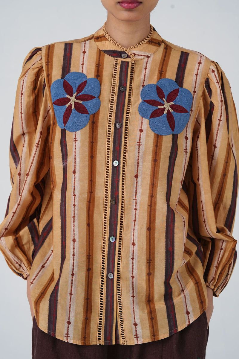 Anna Top-70'S Striper cotton silk top and shirts by CORD in multi-color for women Worldwide