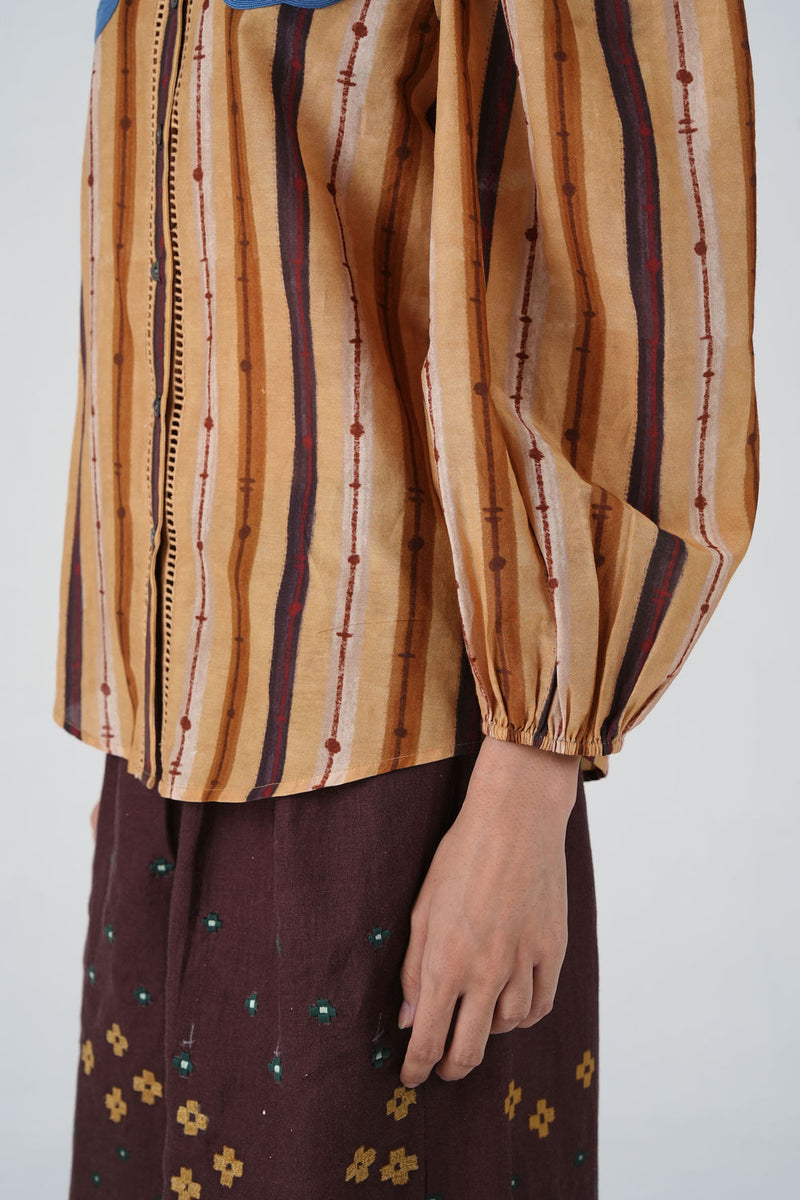 Anna Top-70'S Striper cotton silk top and shirts by CORD in multi-color for women Worldwide