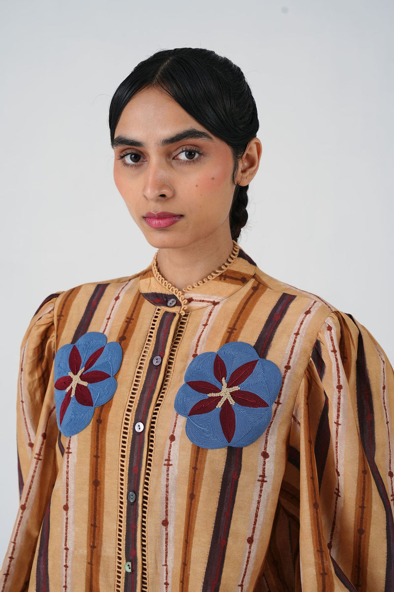 Anna Top-70'S Striper cotton silk top and shirts by CORD in multi-color for women Worldwide