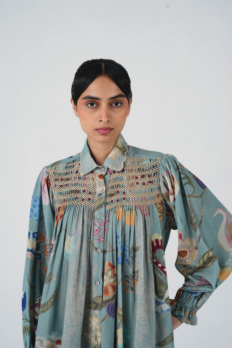 Judy Shirt-Blue Floret cotton top/shirt by CORD in multi-color for women Worldwide