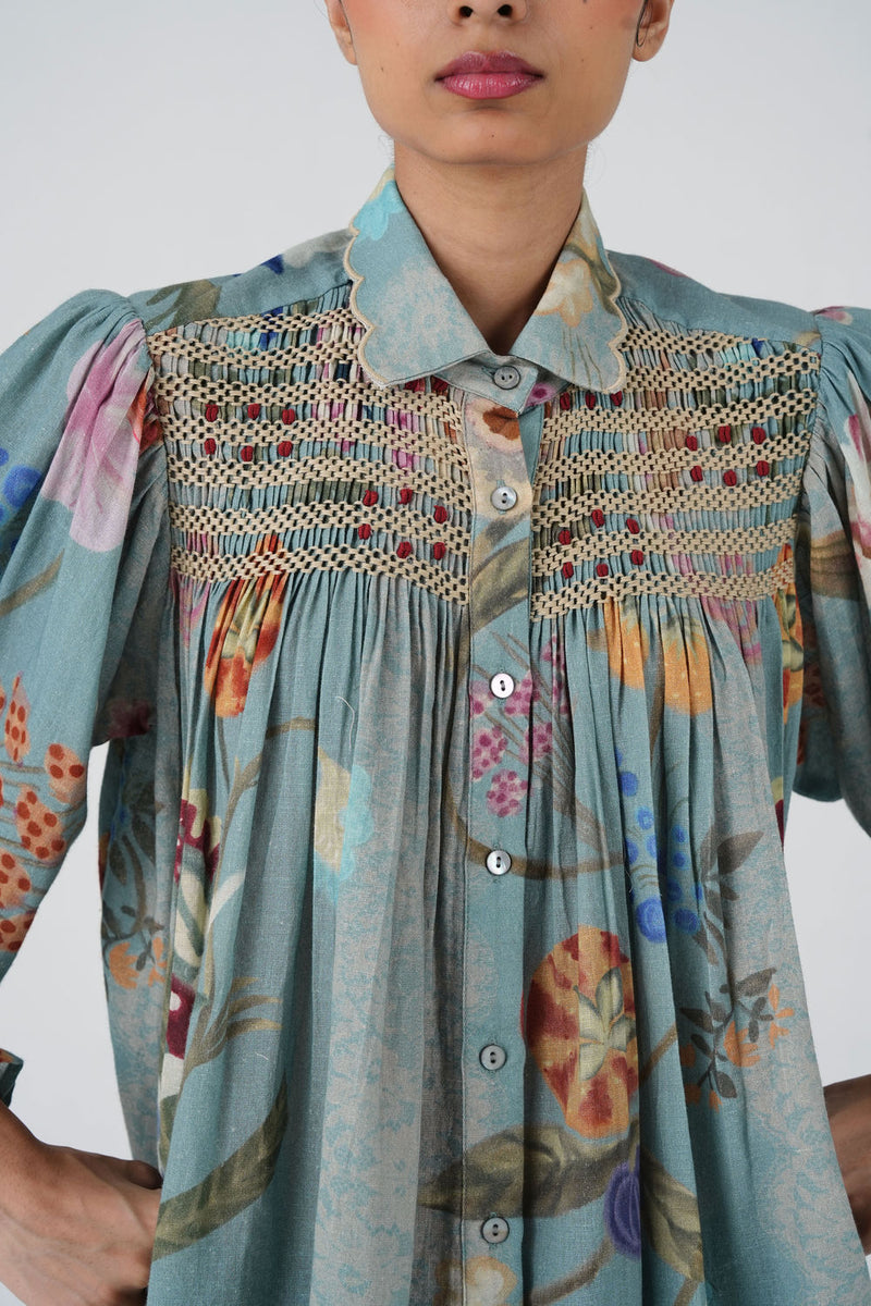 Judy Shirt-Blue Floret cotton top/shirt by CORD in multi-color for women Worldwide