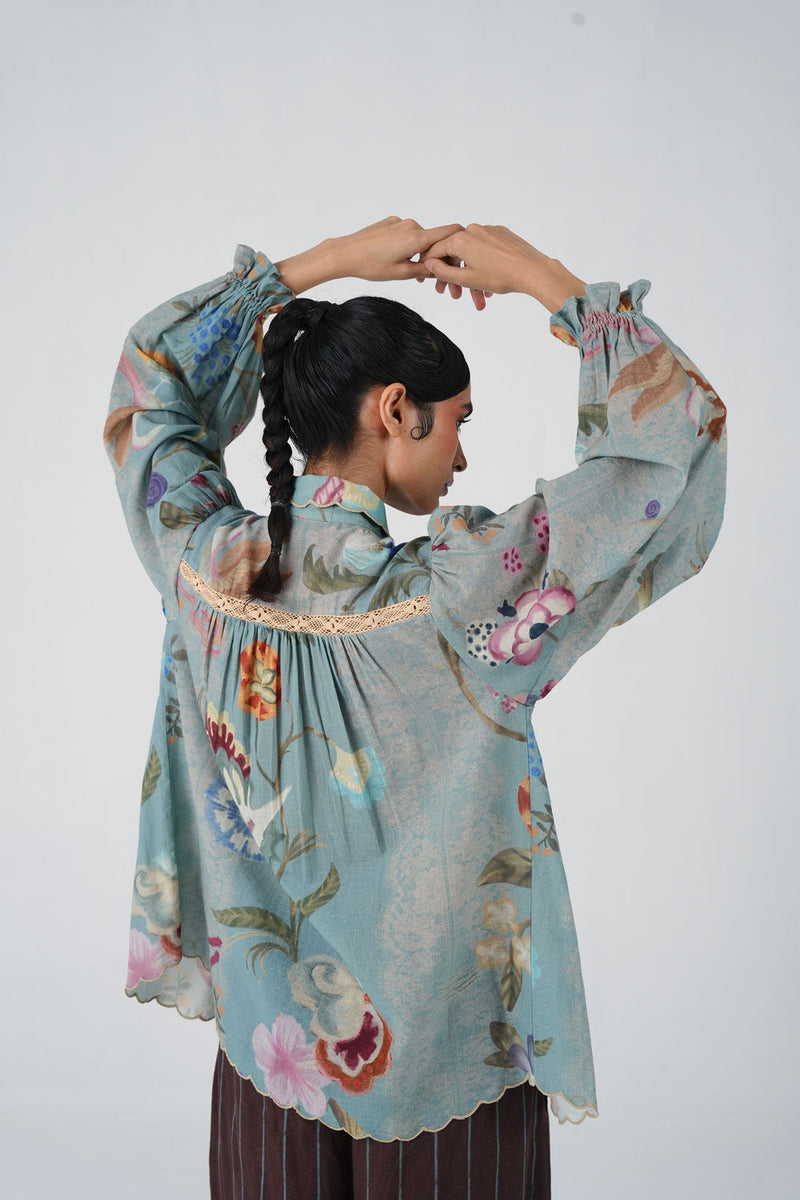 Judy Shirt-Blue Floret cotton top/shirt by CORD in multi-color for women Worldwide