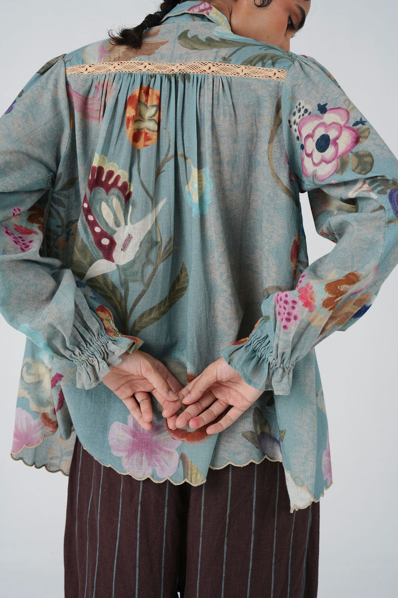Judy Shirt-Blue Floret cotton top/shirt by CORD in multi-color for women Worldwide