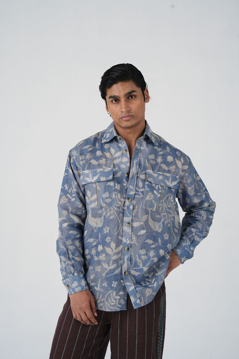 Hop Shirt-Crumpled Wallpaper linen shirt by CORD MEN in multi-color for men Worldwide