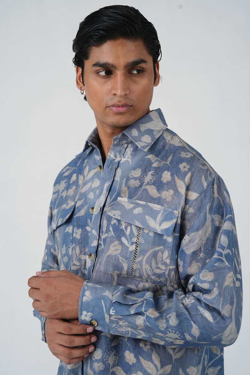 Hop Shirt-Crumpled Wallpaper linen shirt by CORD MEN in multi-color for men Worldwide
