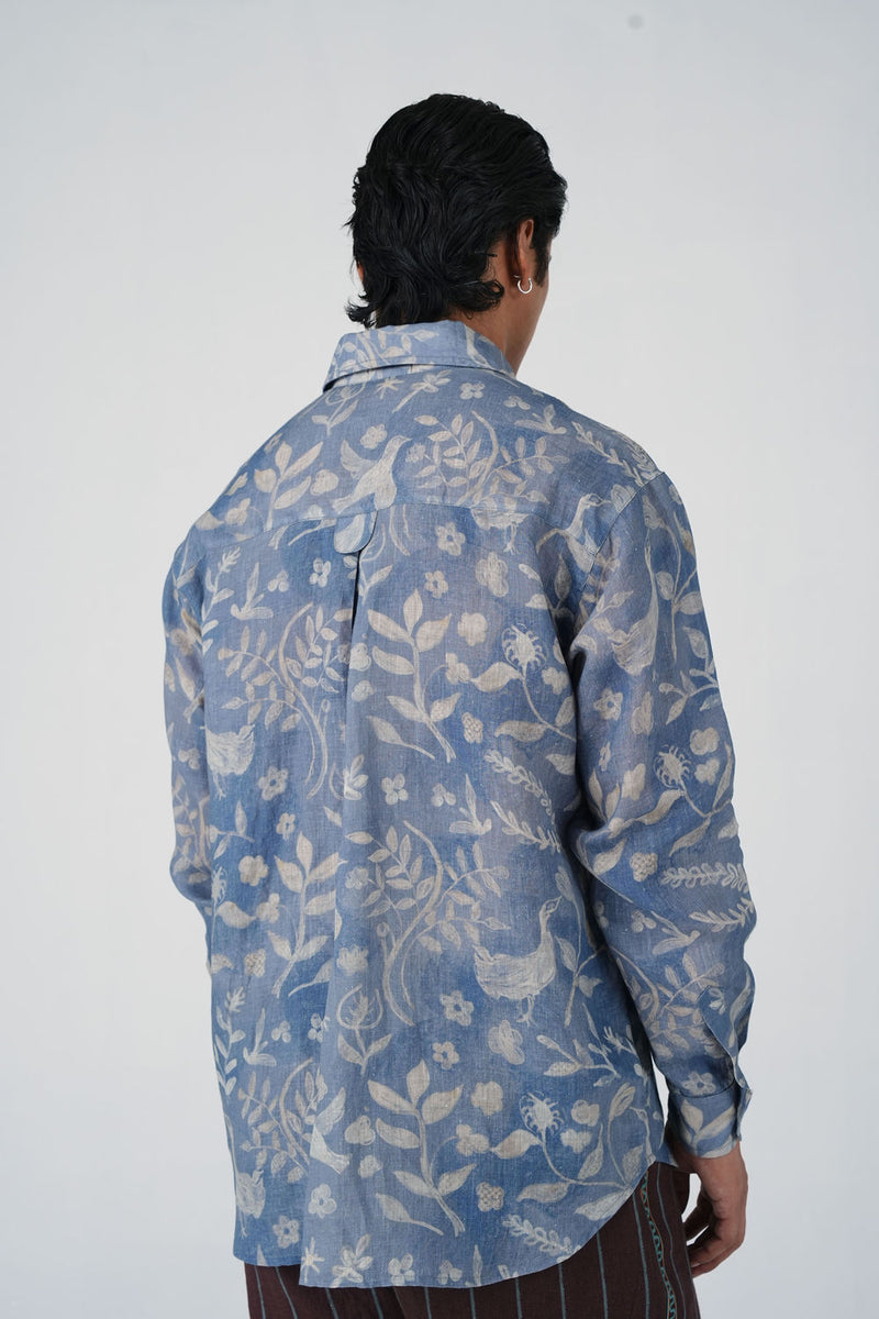 Hop Shirt-Crumpled Wallpaper linen shirt by CORD MEN in multi-color for men Worldwide