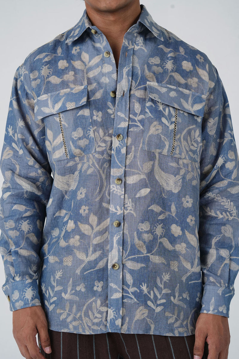 Hop Shirt-Crumpled Wallpaper linen shirt by CORD MEN in multi-color for men Worldwide
