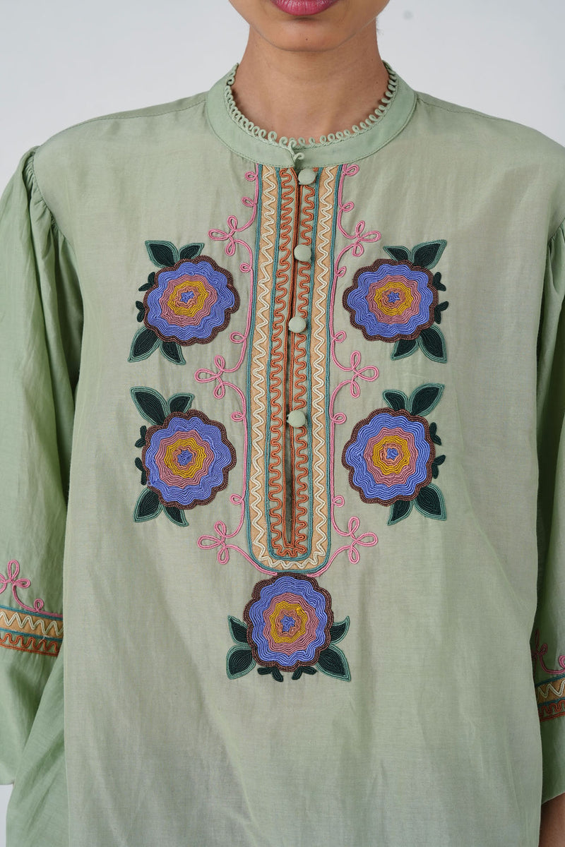 Jane Top-Blue Marigold cotton silk top and shirts by CORD in multi-color for women Worldwide