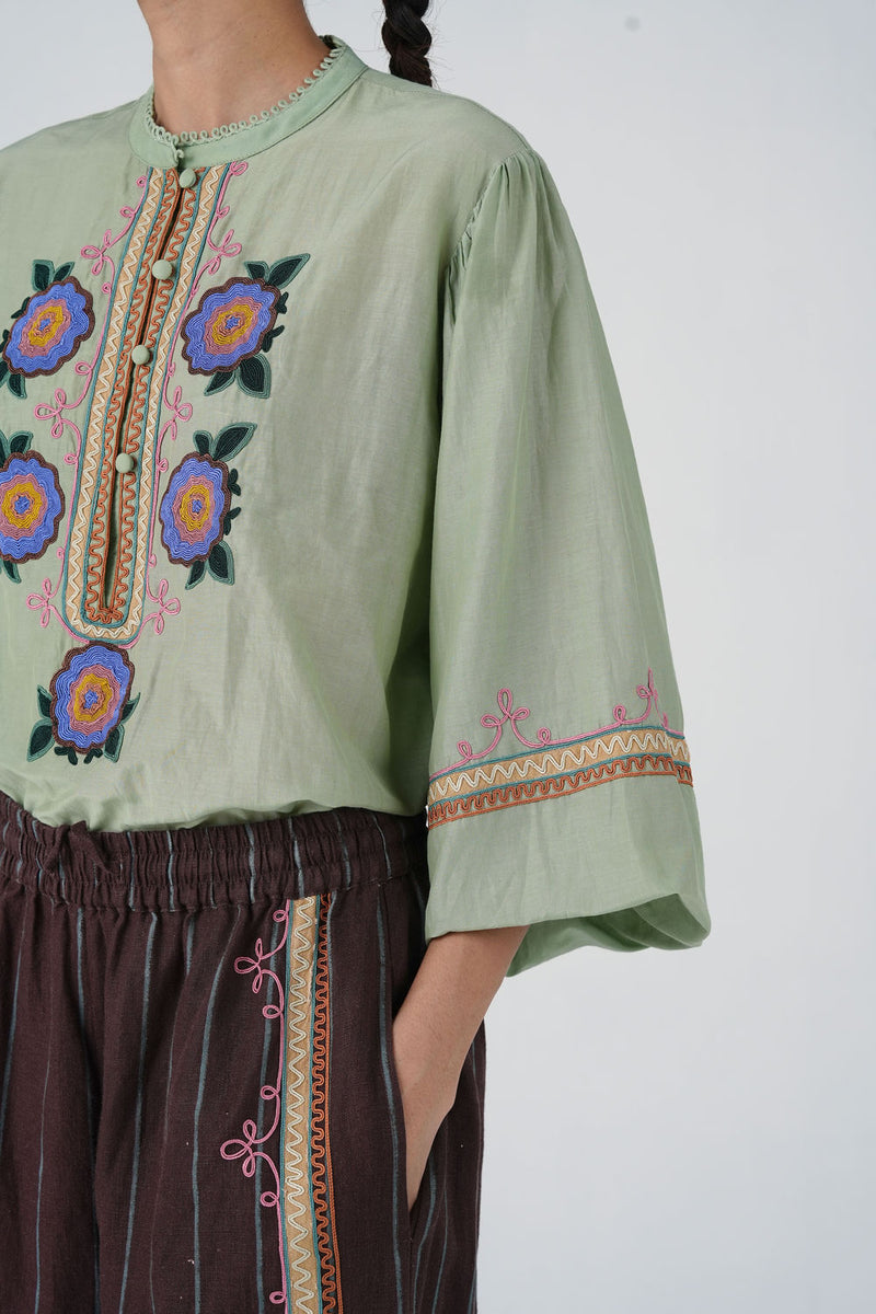 Jane Top-Blue Marigold cotton silk top and shirts by CORD in multi-color for women Worldwide
