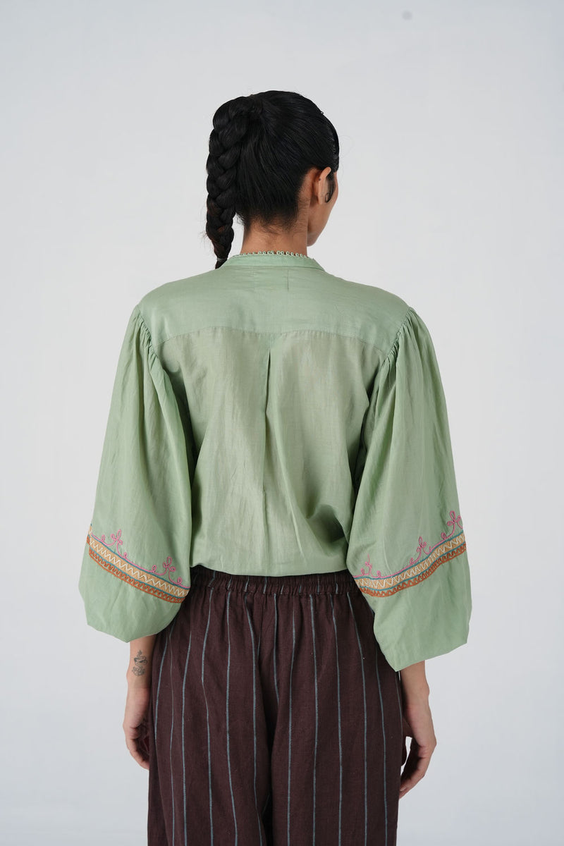 Jane Top-Blue Marigold cotton silk top and shirts by CORD in multi-color for women Worldwide