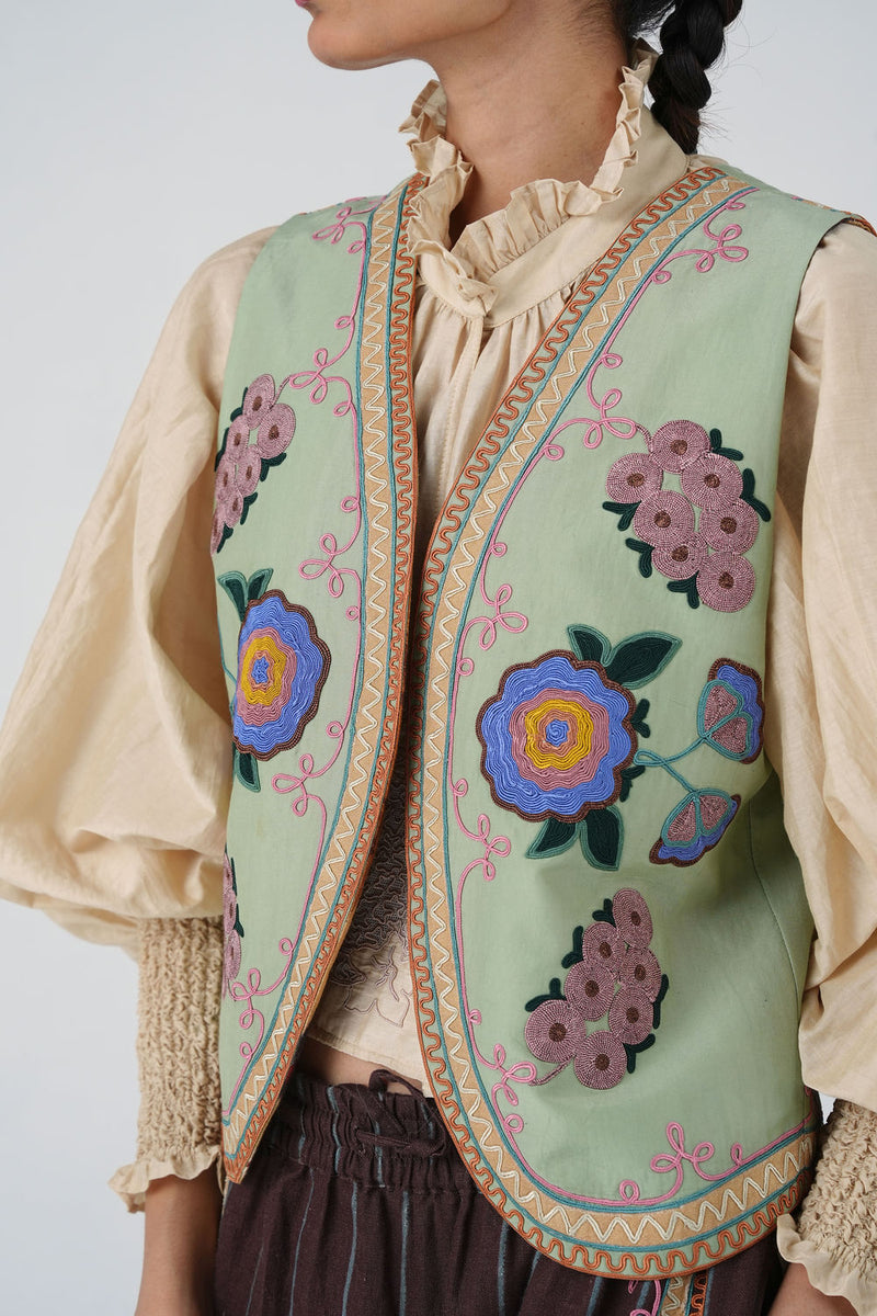Ira Gillet-Blue Marigold cotton silk jacket/overlay by CORD in multi-color for women Worldwide