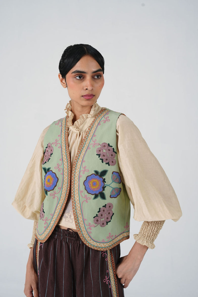 Ira Gillet-Blue Marigold cotton silk jacket/overlay by CORD in multi-color for women Worldwide