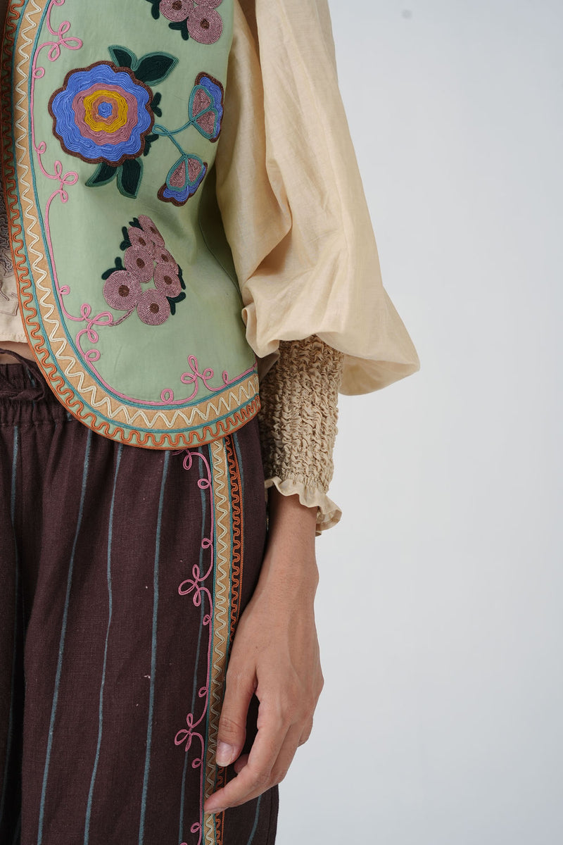 Ira Gillet-Blue Marigold cotton silk jacket/overlay by CORD in multi-color for women Worldwide