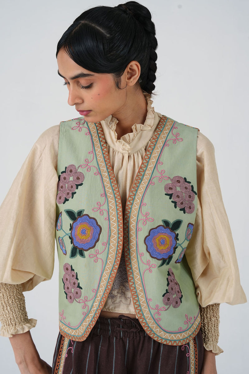 Ira Gillet-Blue Marigold cotton silk jacket/overlay by CORD in multi-color for women Worldwide