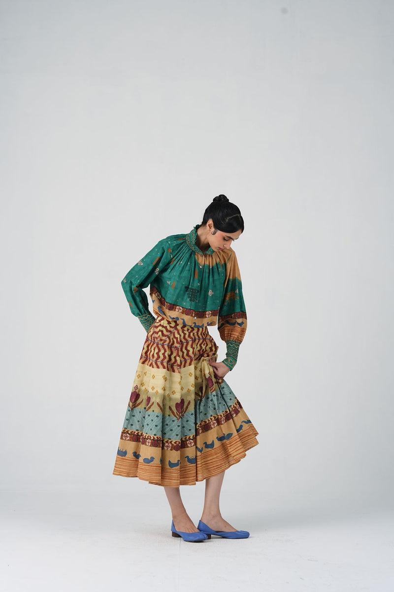 Farmer Set-Fresco cotton silk co-ord set by CORD in multi-color for women Worldwide