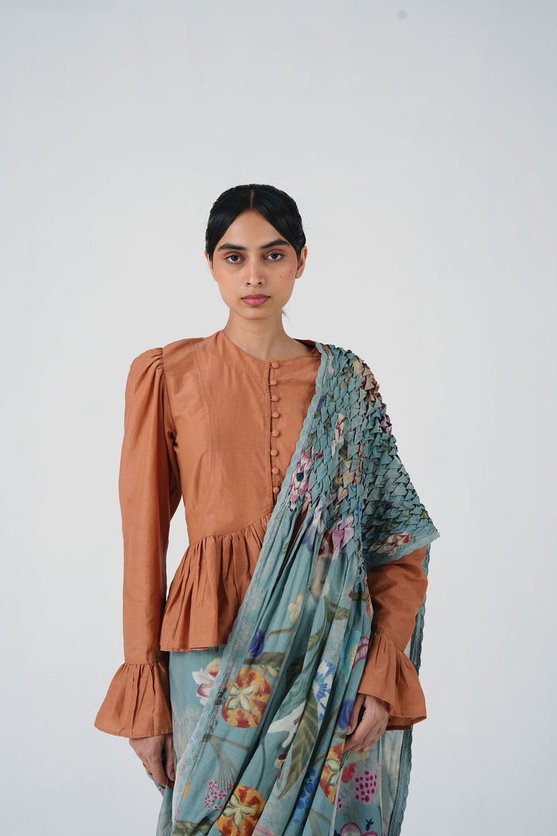Smocked Saree-Blue Floret cotton saree by CORD in multi-color for women Worldwide