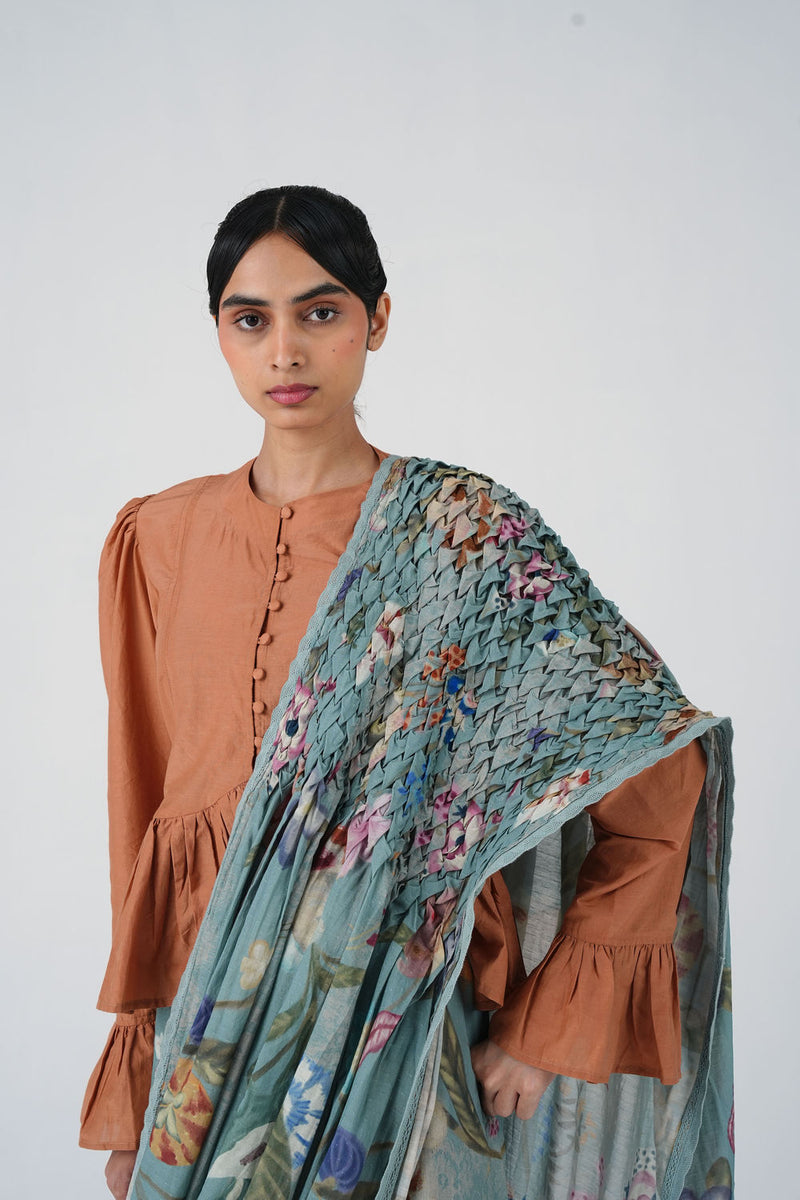 Smocked Saree-Blue Floret cotton saree by CORD in multi-color for women Worldwide