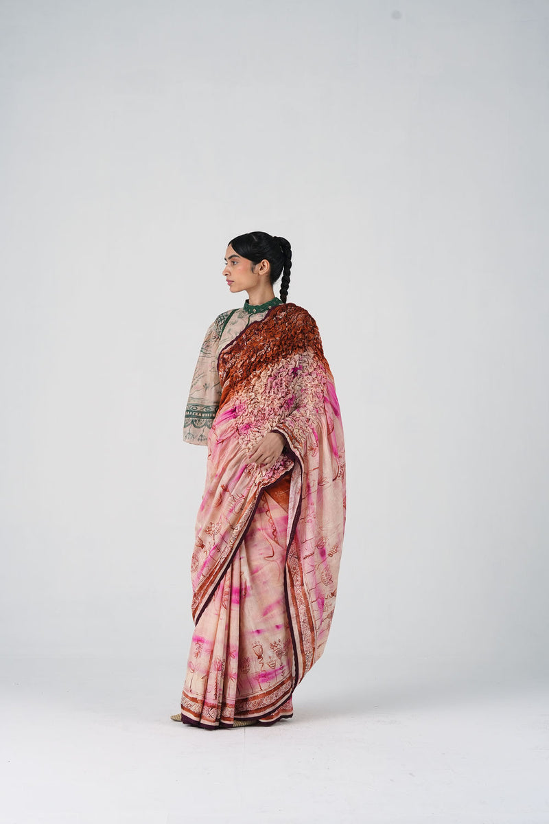 Smocked Saree-Sai cotton saree by CORD in multi-color for women Worldwide