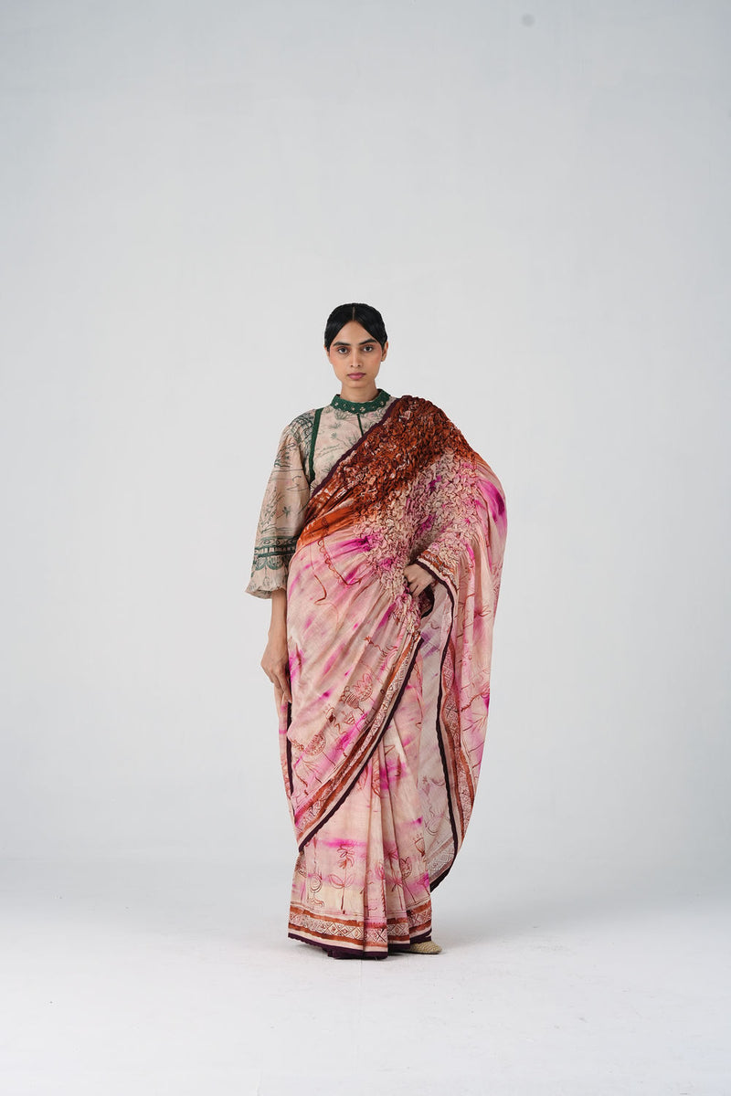 Smocked Saree-Sai cotton saree by CORD in multi-color for women Worldwide