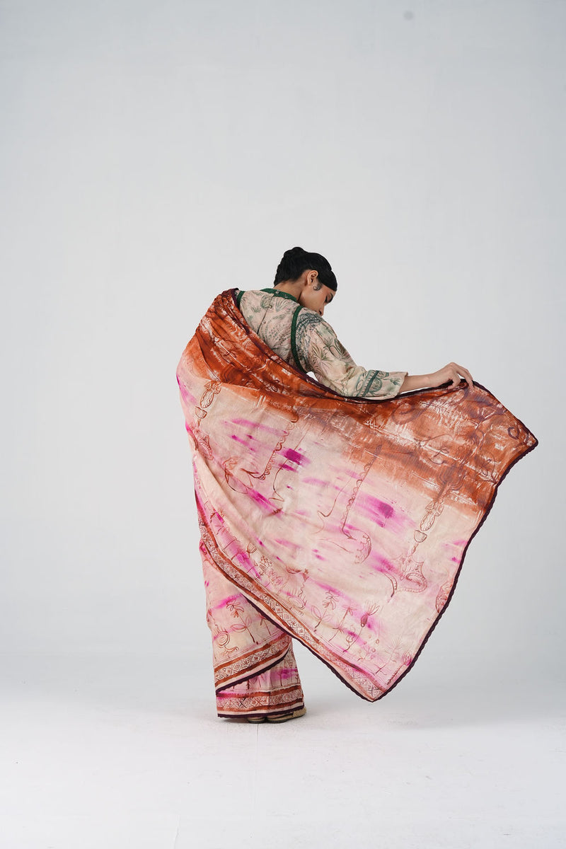 Smocked Saree-Sai cotton saree by CORD in multi-color for women Worldwide