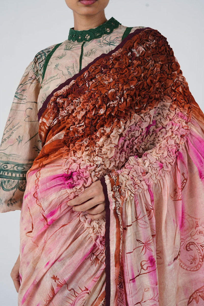 Smocked Saree-Sai cotton saree by CORD in multi-color for women Worldwide