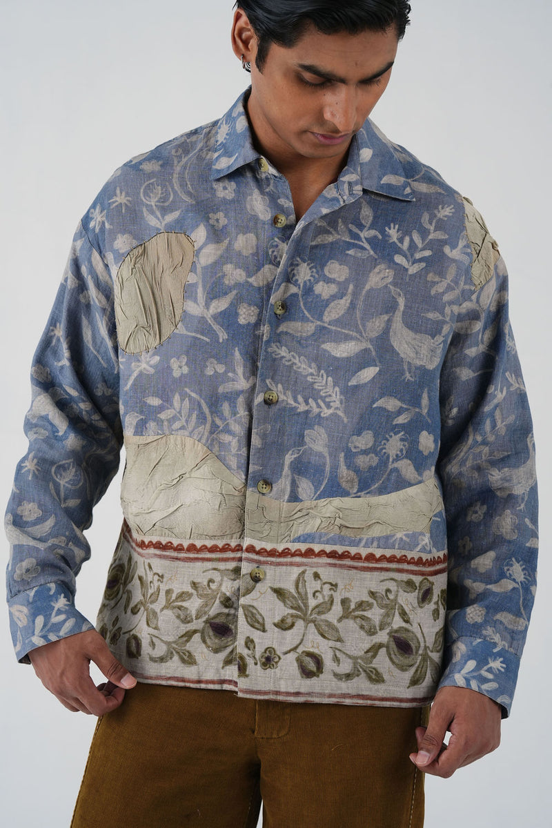 Tram Jacket -Crumpled Wallpaper linen jacket by CORD MEN in multi-color for men Worldwide