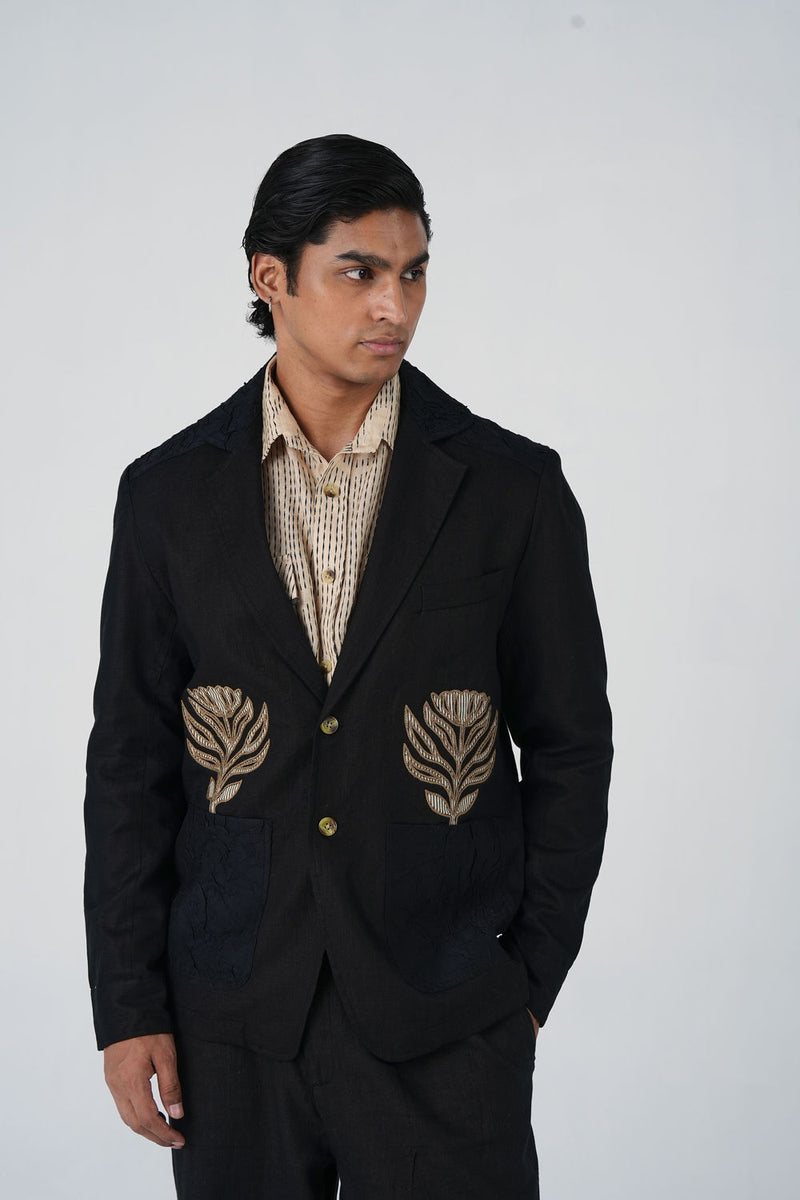 Harlem Blazer-Bouquet Applique linen jacket by CORD MEN in multi-color for men Worldwide