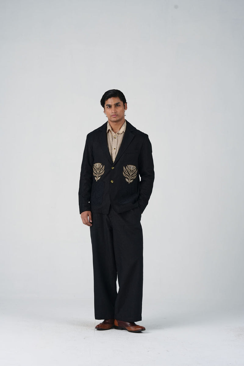 Harlem Blazer Set-Bouquet Applique linen co-ord set by CORD MEN in multi-color for men Worldwide