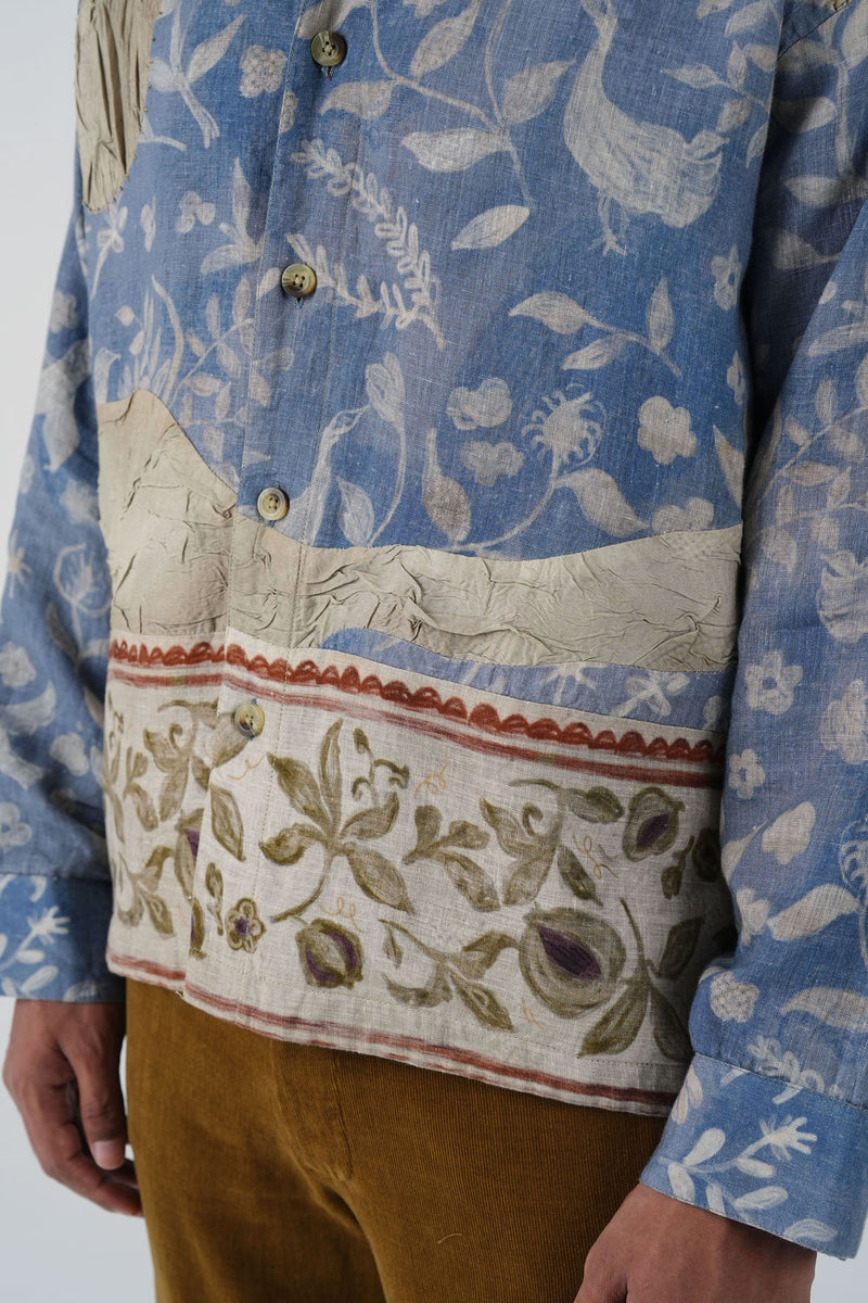 Tram Jacket -Crumpled Wallpaper linen jacket by CORD MEN in multi-color for men Worldwide