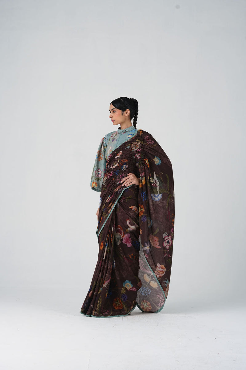 Smocked Saree-Floret cotton saree by CORD in multi-color for women Worldwide