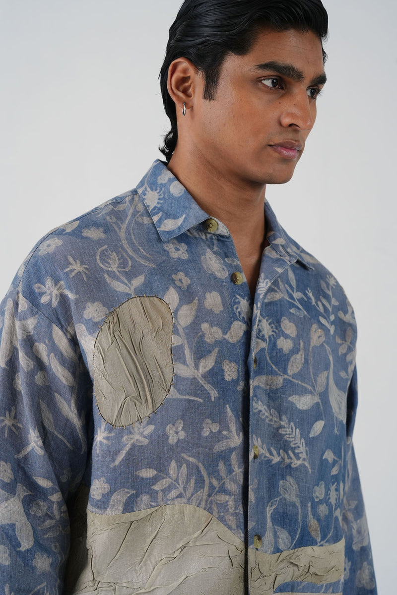 Tram Jacket -Crumpled Wallpaper linen jacket by CORD MEN in multi-color for men Worldwide