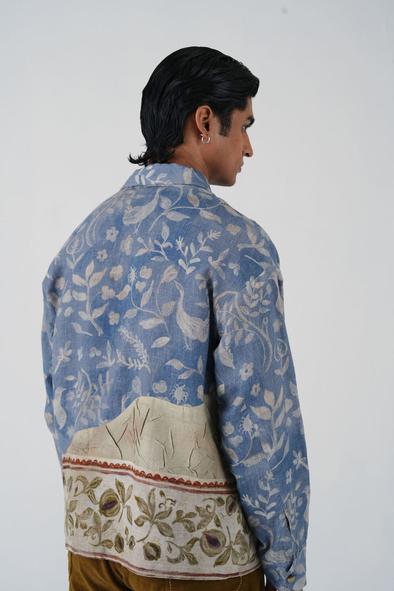 Tram Jacket -Crumpled Wallpaper linen jacket by CORD MEN in multi-color for men Worldwide