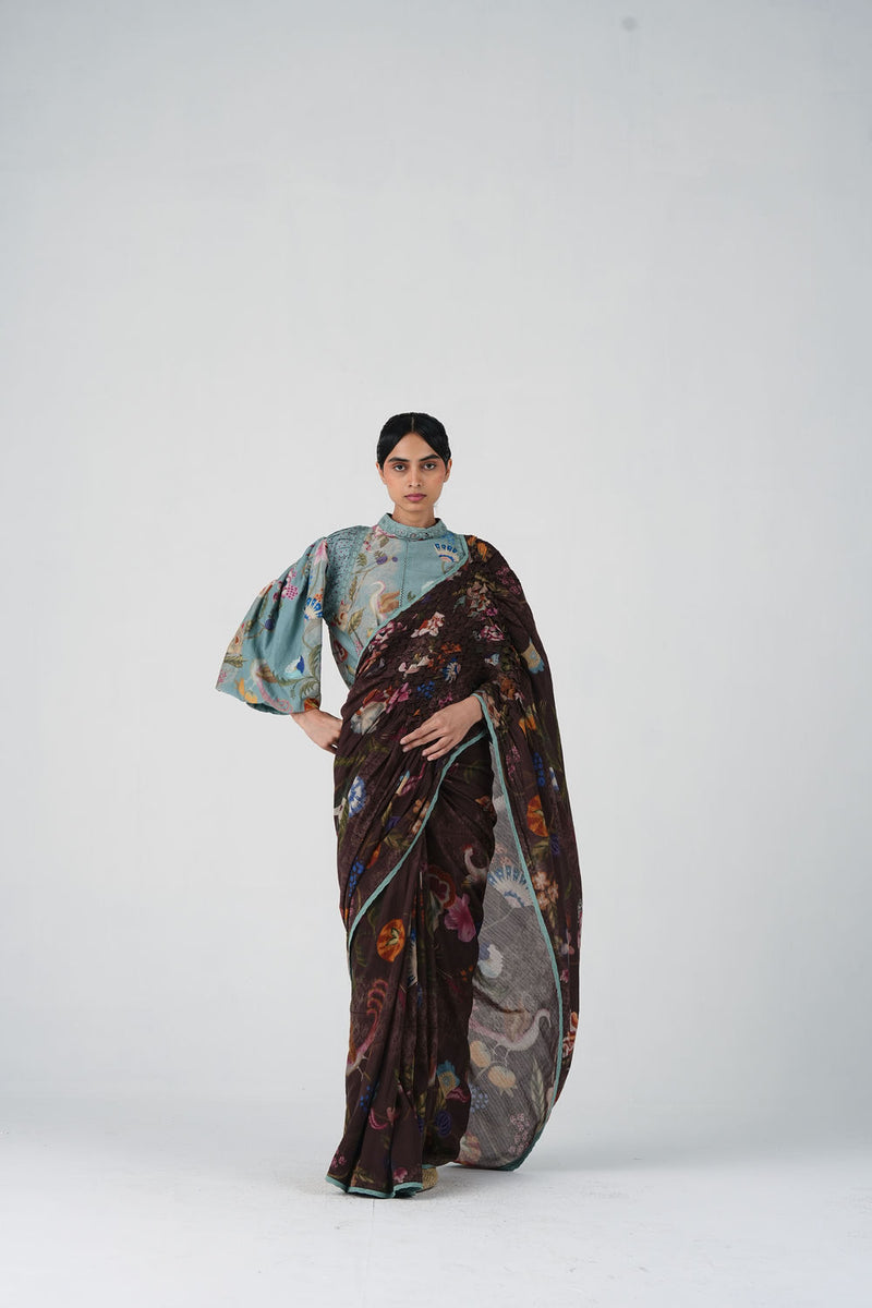 Smocked Saree-Floret cotton saree by CORD in multi-color for women Worldwide