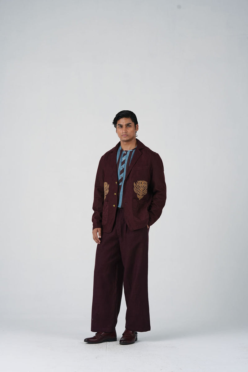 Harlem Blazer Set Of 2-Bouquet Maroon linen jacket by CORD MEN in multi-color for men Worldwide