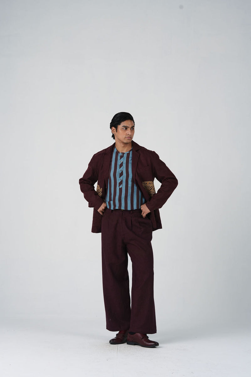Harlem Blazer Set Of 2-Bouquet Maroon linen jacket by CORD MEN in multi-color for men Worldwide