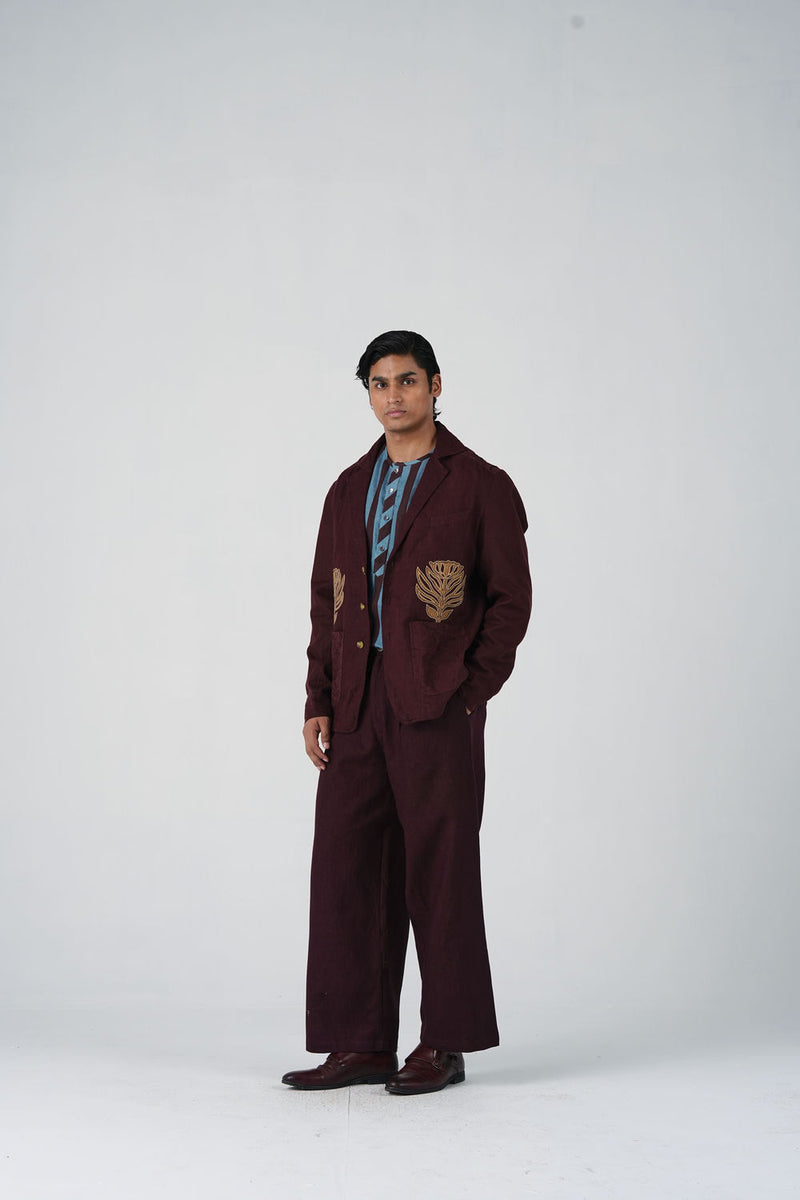 Harlem Blazer Set Of 2-Bouquet Maroon linen jacket by CORD MEN in multi-color for men Worldwide