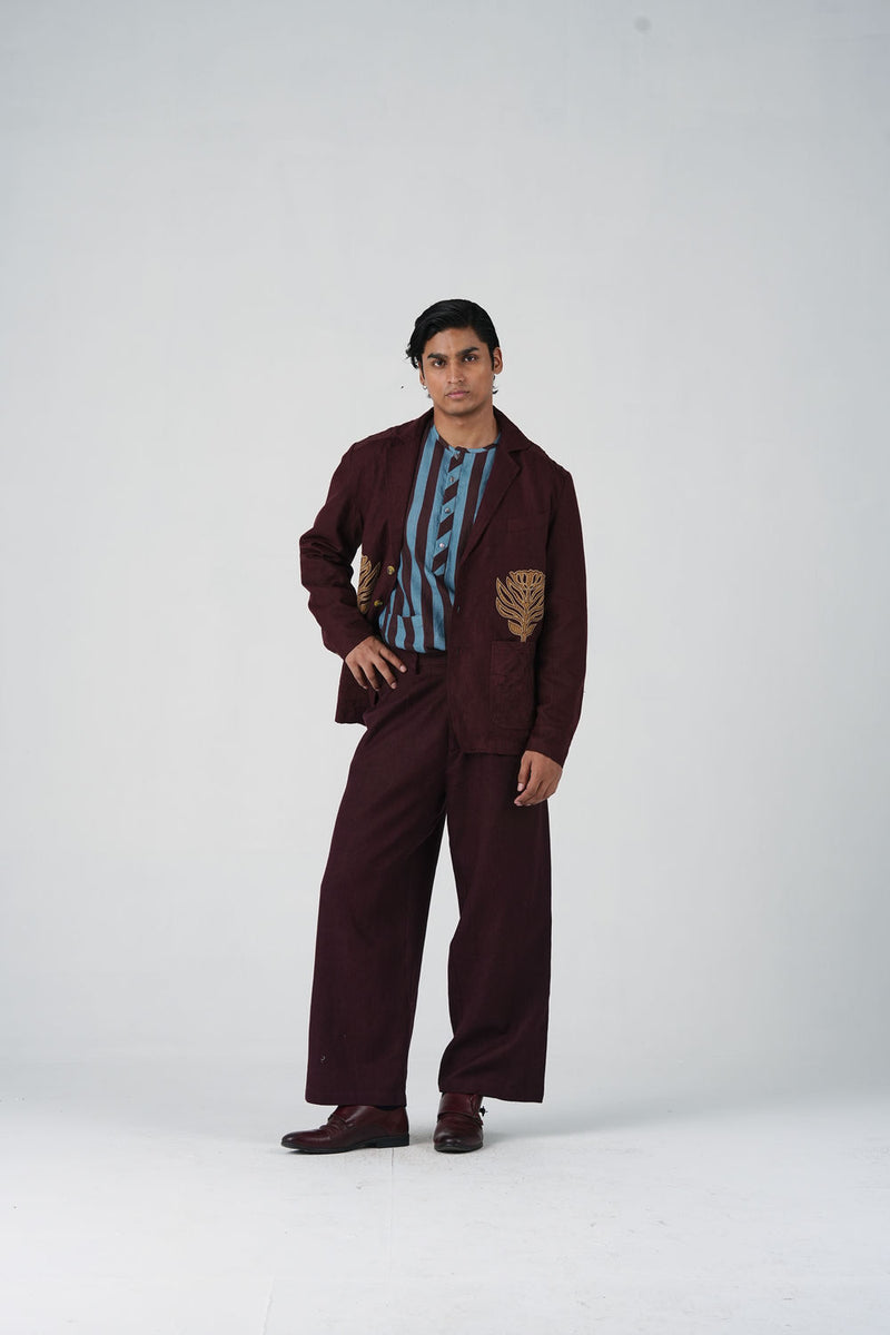 Harlem Blazer Set Of 2-Bouquet Maroon linen jacket by CORD MEN in multi-color for men Worldwide